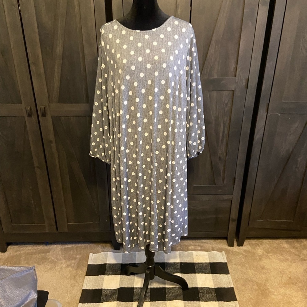 Est. 1946 black grey herringbone white dots dress tunic Size 14/16
